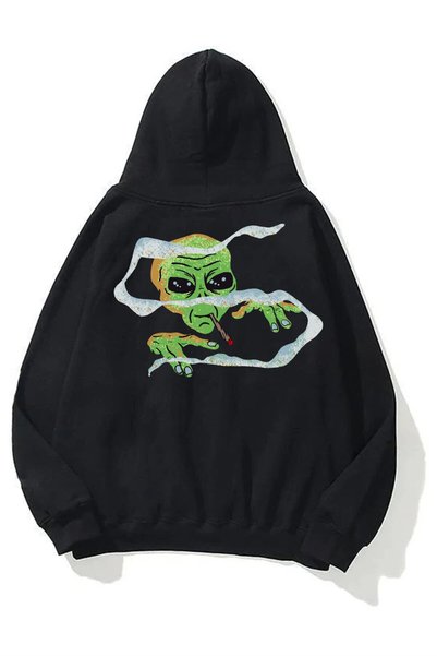 Unisex Smoking Alien Sweatshirt Hoodie Black