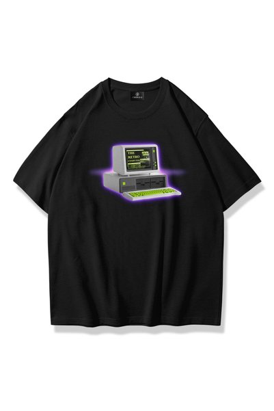 Unisex Retro Computer Tshirt Black