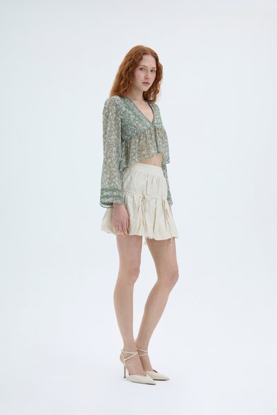 Tied Mini Balloon Skirt Stone