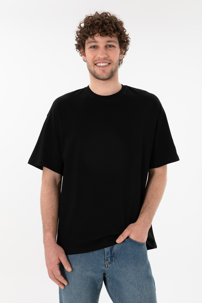 Men's Oversize Fit Crew Neck Black T-Shirt 50305859-Vr046