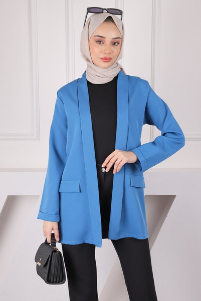 Indigo Shawl Collar Crepe Jacket