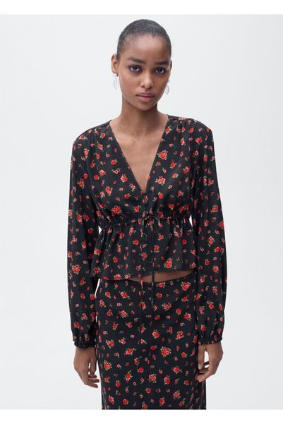 Floral Print Blouse with Flounces