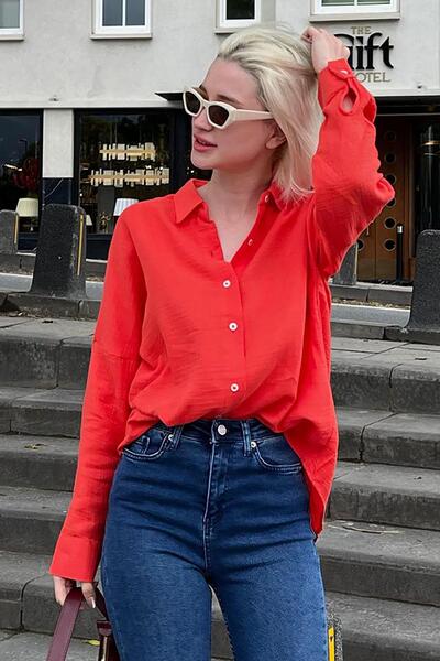 Red Muslin Fabric Basic Women's Shirt Mg1660
