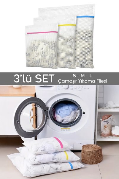 3-piece laundry washing net - colorful zippered protective laundry washing bag different size