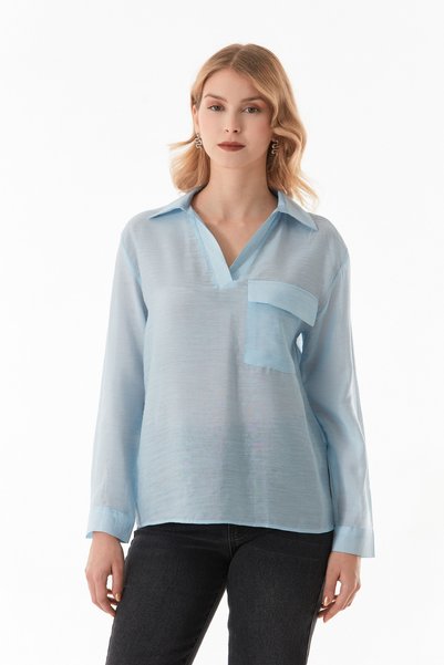 Basic V-Neck Single Pocket Shirt