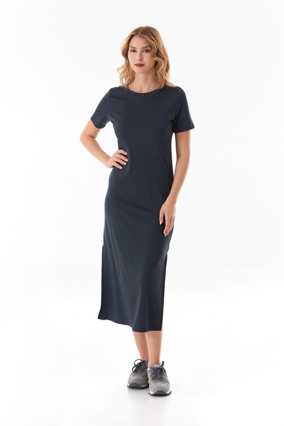 Basic Crew Neck Slit Dress