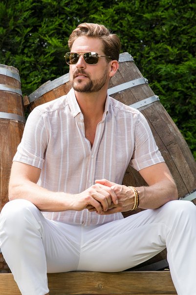 Striped Cotton Slim Fit Short Sleeve Shirt Men's Shirts Cf23S 116097