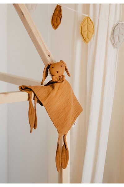 Rabbit muslin sleep buddy (washed) 40x40 cm mustard yellow