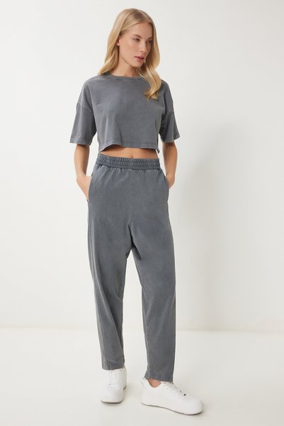Women's Smoked Faded Effect Cotton Knitted Tracksuit Set Bf00101