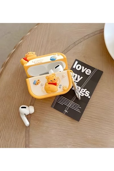 (Select Compatible Model) Be Sure to Choose Your Device from the AirPods 2/3/4/Pro Options 3D Winnie the Pooh Toy Design Figured Clasp Earphone Case