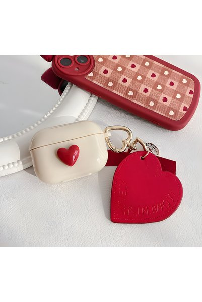 (Choose Compatible Model) Be Sure to Choose Your Device from the AirPods 2/3/4/Pro Options 3D Red Heart-To-Heart Strap Clasp Earphone Case