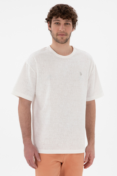 Men Comfort Fit Crew Neck Ecru Jacquard Interlock T-Shirt 50308448-VR019