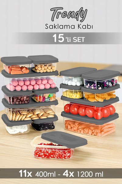 Gray Microwave Suitable 15' Rectangular Food Storage Container Set
