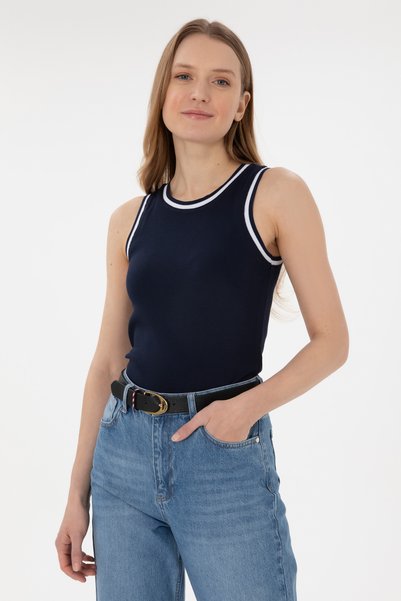 Women's Navy Blue Sleeveless Crew Neck T-Shirt 50305857-Vr033