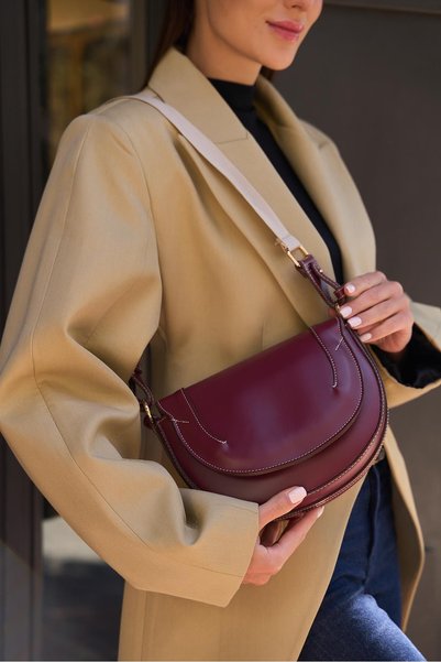 Claret Red Women's Contrast Stitched Cross Strap Hand and Shoulder Bag