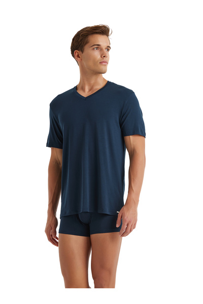 Men's Modal Elastane Undershirt Silver 9308 - Navy Blue