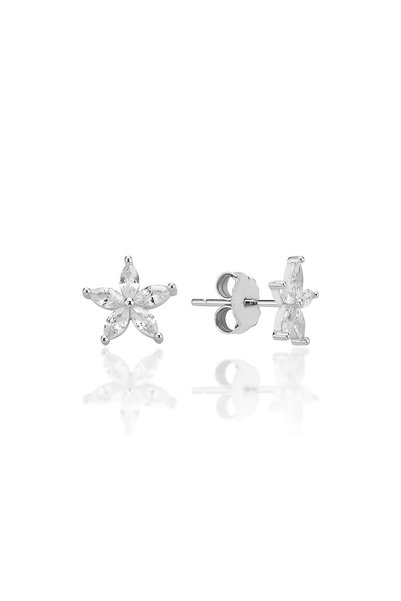 Silver Rhodium (Marquise) Cut Zircon Stone Lotus Earrings Sgtl12796Rodaj