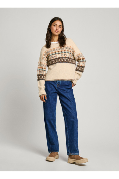 Round Neck Standard Embroidered Ecru Sweater Women Pl702193