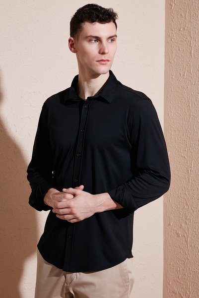 Cotton Regular Fit Straight Collar Shirt Men's Shirt Cf25S 119628