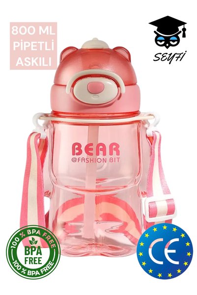 800 ml polycarbonate bear patterned flask water bottle with straw does not contain bpa wagonlife 2027