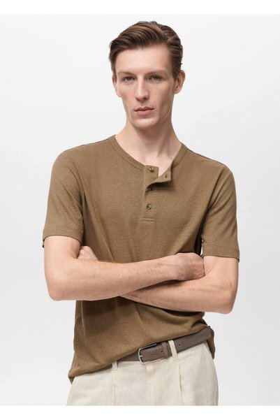 T Shirt with Buttons Linen Blend