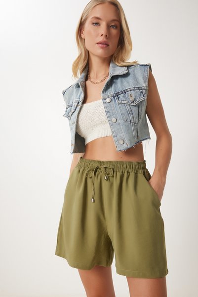 Women's Khaki Pocket Comfortable Woven Shorts Mc00294