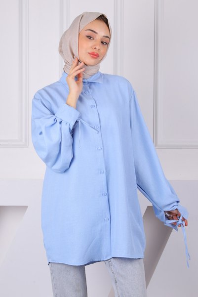 Blue Sleeve Tie Linen Tunic