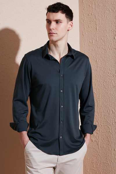 Cotton Regular Fit Straight Collar Shirt Men's Shirt Cf25S 119628