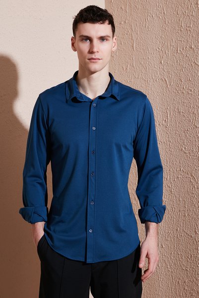 Cotton Regular Fit Straight Collar Shirt Men's Shirt Cf25S 119628
