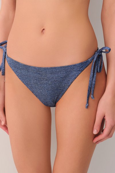 Denim Slim Lace-Up Bikini Bottom