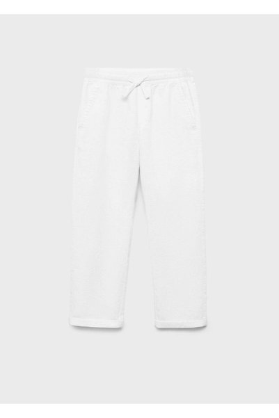 Linen blended elastic waist pants