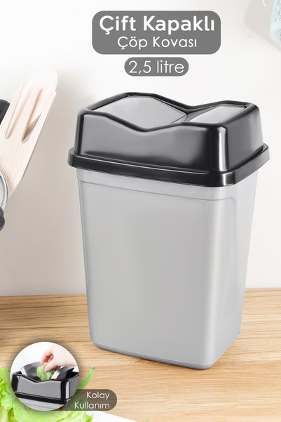2.5 Liter Double Lid Butterfly Trash Can - Countertop Bathroom Kitchen Office Trash Can