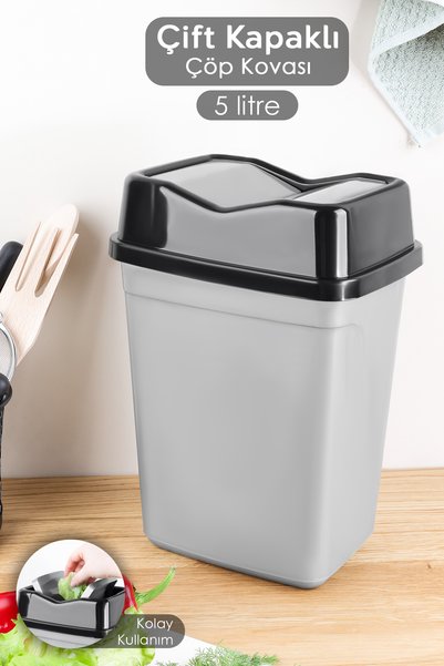 5 Liter Double Lid Butterfly Trash Can - Countertop Trash Can Bathroom Kitchen Trash Can
