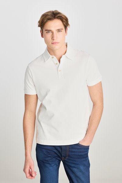 100% Cotton Regular Fit Regular Cut Ecru Polo Neck T-Shirt