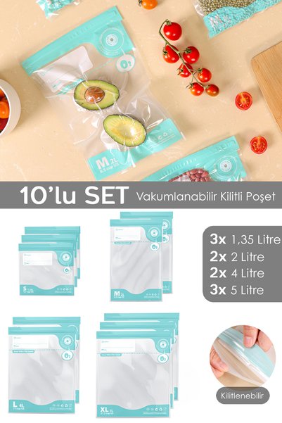 10 Pack Vacuum Food Storage Bags - Air-Free Ziplock Transparent Bag Vacuum Bag