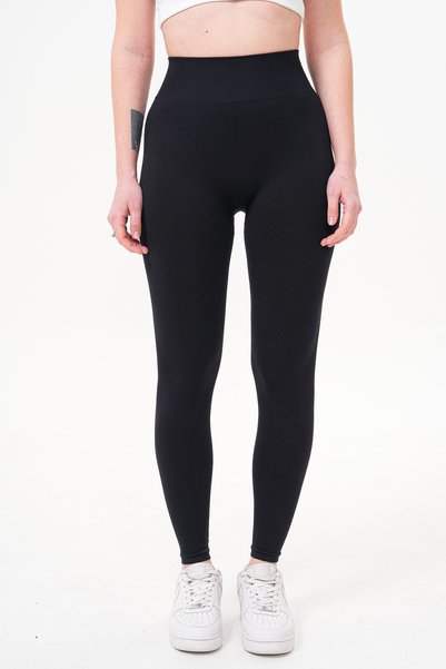 Alnus Model Knitted Fabric Firming Seamless Leggings for Daily Wear Black Color
