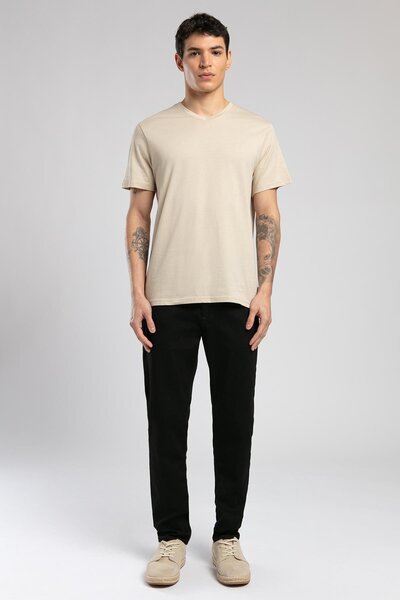 Jonat Men's 100% Cotton V-Neck T-Shirt Beige