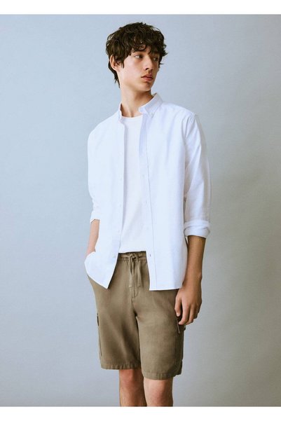 Cotton linen cargo shorts
