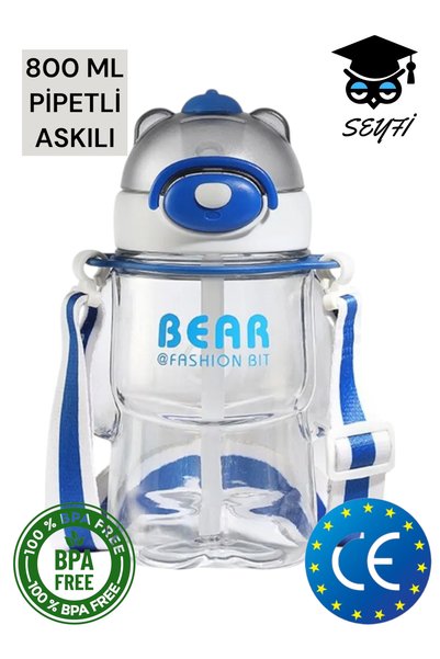 800 ML polycarbonate bear patterned water bottle with straw BPA free
