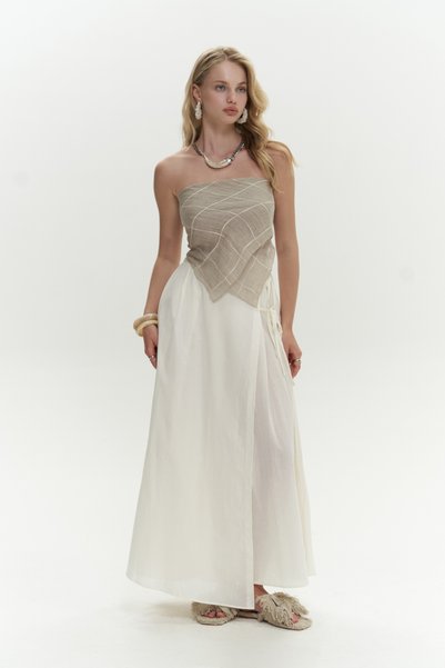 Aida Rope Detail Pleated Ecru Skirt