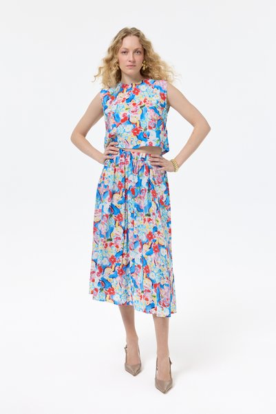Blue Back Lacing Floral Blouse
