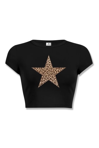 Women's Leopard Star Crop Black