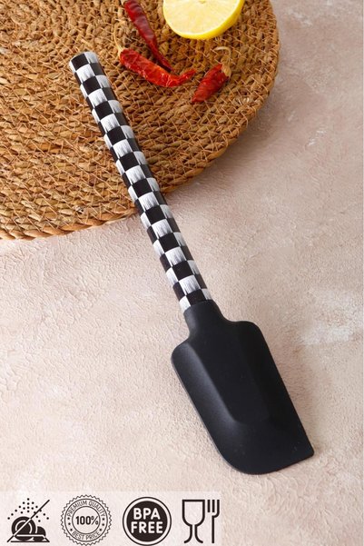 1 Piece Black Checker Silicone Tip Side Spatula - Fireproof, Non-Stick