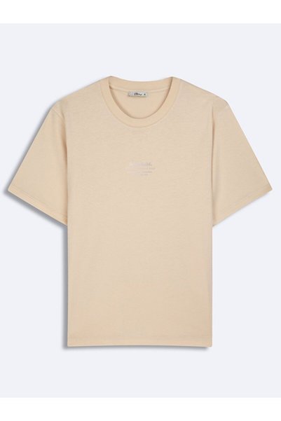 Crew Neck Short Sleeve Regular Beige T-Shirt
