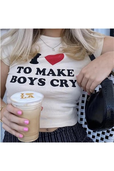 Women's I Love to Make Boys Cry Crop White
