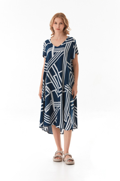 Striped V-Neck Casual Dress