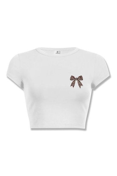 Leopard Ribbon Chest Crop, White and Women's