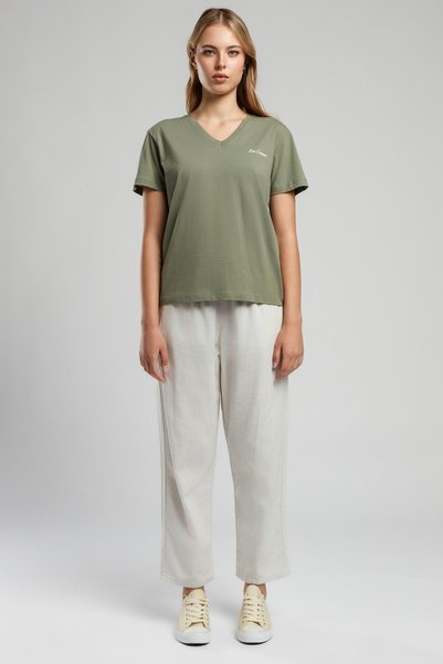 Alberta normal waist tapered cut narrow leg ecru women's trousers