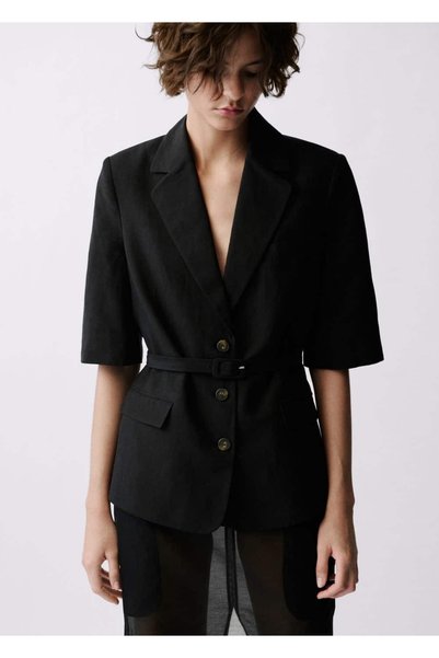 Linen Blended Belted Blazer Jacket