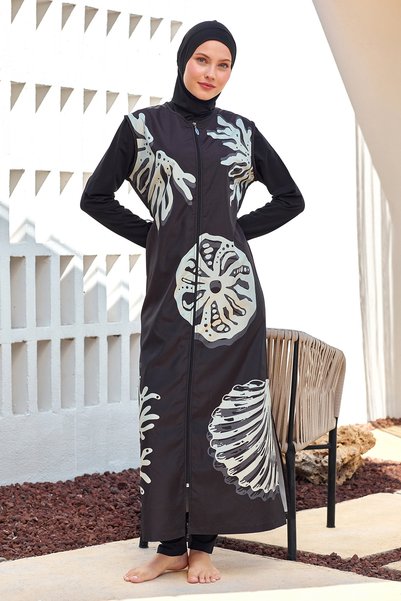 Long Full Length Full Covered Hijab Swimsuit Here 1308 Black